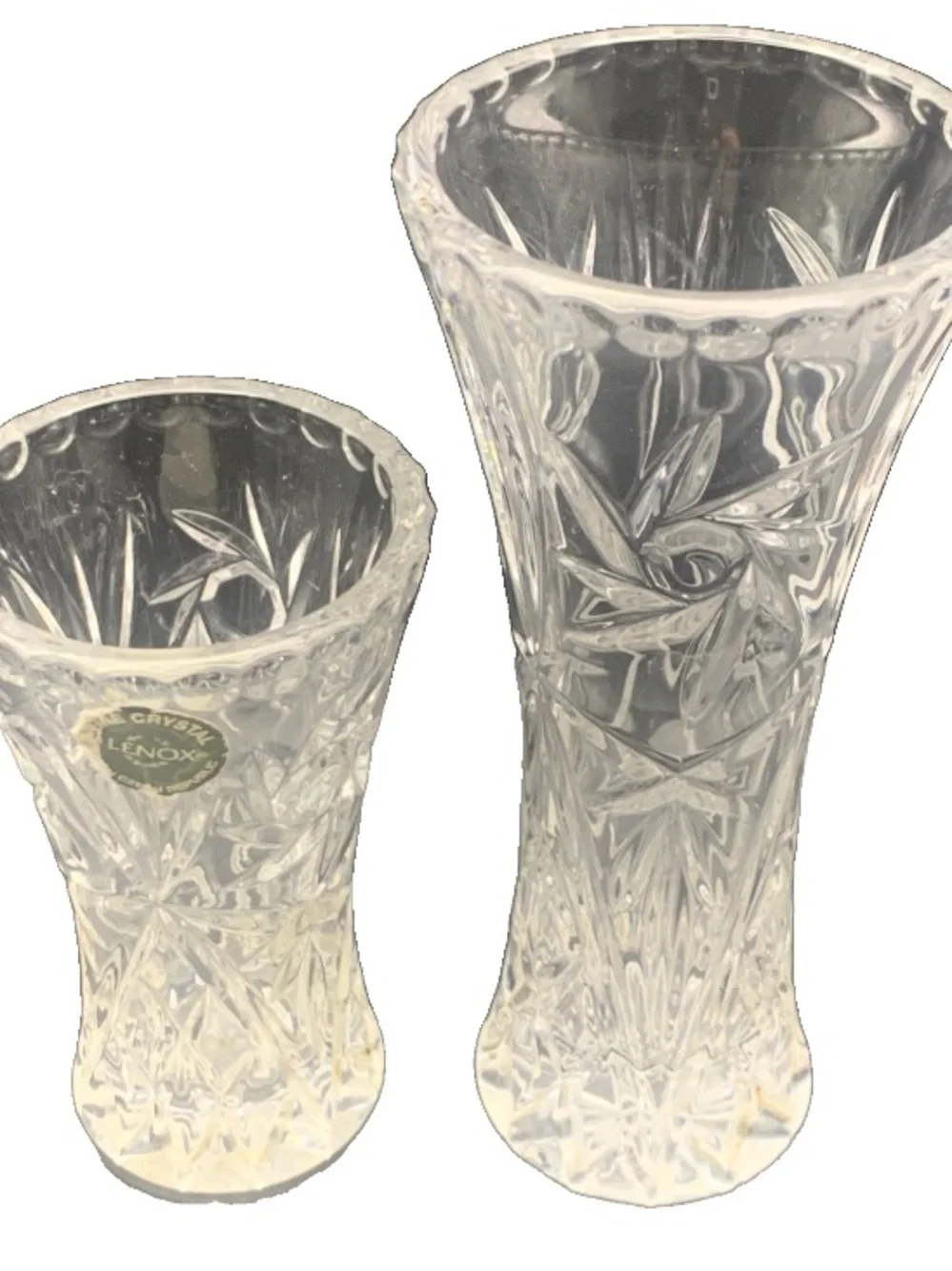 Vintage Lenox Clear Cut Lead Crystal Vases Abstract Lot of 2 Bud Vase Matching